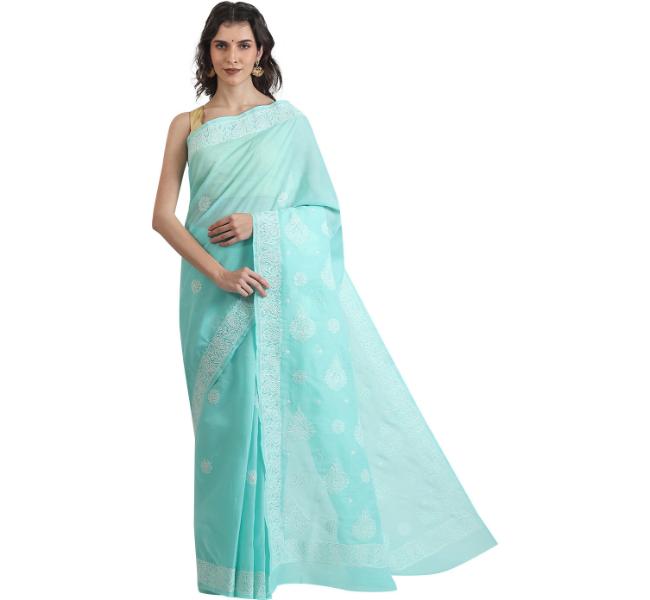 The Weavers Shop By Raavi Pure Cotton Indian Wear Hand Embroidery Chikankari Work Saree